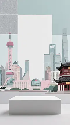 展台，场景，电商背景，矢量图，插画，上海地标，竖屏，zxs (1)