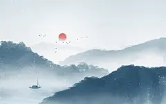 意境中国风河流山水水墨画古风水墨插画