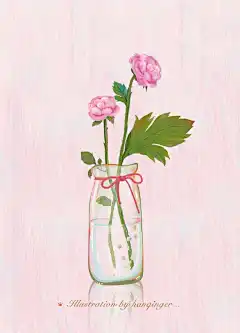 @菡清儿Hiker插画  花束遇上透明器皿…总有些事物在诠释着静态下的多姿与丰富，而作为一个暗淡角落里的观察者，是多么幸运的造物者的恩宠~ ​​​​