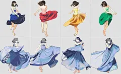 海岛千本的裙摆褶皱参考#插画人cg学院# #绘画参考# 绘画学习 ​​​​