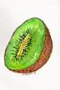 Kiwi Painting watercolor 4 x 6 Original Fruit by SharonFosterArt, $9.00