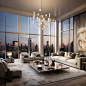 A meticulously designed living room in the penthouse showcases a harmony of modern and classic elements.