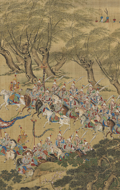 画面右侧可以见到,皇帝的銮驾刚刚离开的德胜门