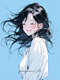 极简美学｜女生插画头像｜蓝色系⑩