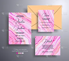 Set of acrylic wedding invitations with stone text