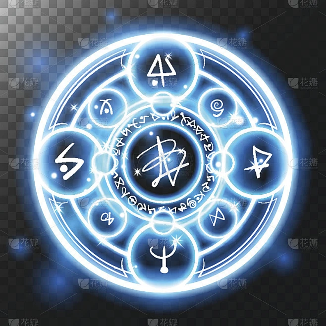 魔法咒语戒指与发光的星星和闪耀效果素材-花瓣网