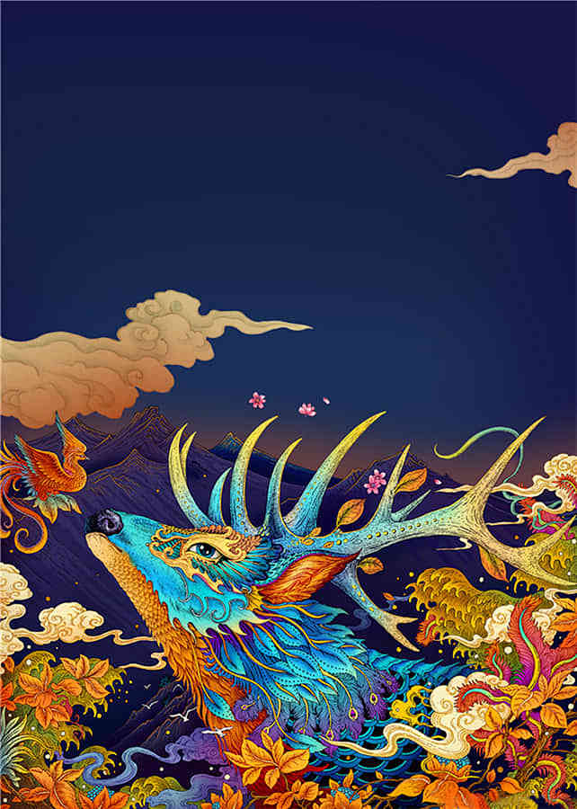 彩色圣诞驯鹿节日背景