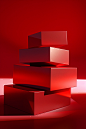 three red boxes on a red background with white light shining through them, in the style of conceptual minimalist sculpture, multi-layered compositions, carl kleiner, photorealistic still life, sculpted, selective focus