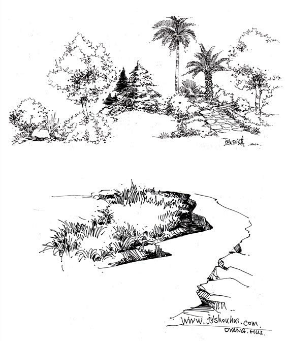 景源手绘创意营的树木风景类线稿作品30 ...