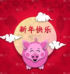 猪,卡通,新年卡,华丽的,传统,传单,云,壁纸,传统节日