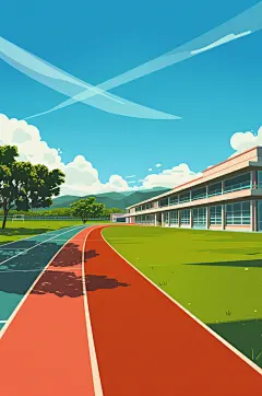 AI数字艺术扁平风校园球场操场插画-众图网