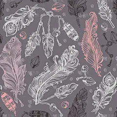 无缝模式的羽毛，珠子和流苏。的矢量插图。