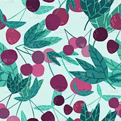 樱桃,叶子,浆果,四方连续纹样,可爱的,华丽的,清新,纺织品,维生素,壁纸