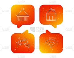 Wi-fi，视频监控和房地产图标。
