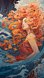 a poster of the goddess of waves, in the style of detailed portraiture, art nouveau-inspired illustrations, balinese art, speedpainting, i can't believe how beautiful this is, high resolution