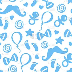 生日无缝矢量背景图案手绘礼品，气球，馈线，胡子和星星
