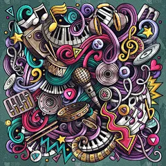 音乐手绘矢量涂鸦插图。音乐海报设计。
