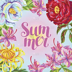 背景与中国花。花蕾鲜艳的木兰、牡丹、杜鹃花