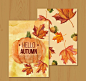 彩绘秋季南瓜橡子和落叶卡片矢量图
