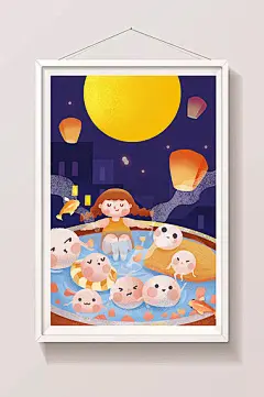元宵节吃元宵汤圆放孔明灯图片