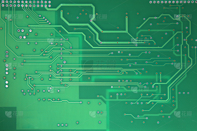 裸印刷电路板，PCB，在绿色光刻胶。