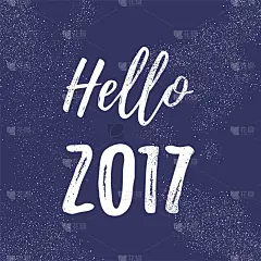 你好2017手写现代毛笔刻字孤立在紫色背景与雪尘。时尚的手写字体，艺术印刷海报，贺卡设计和t恤。向量