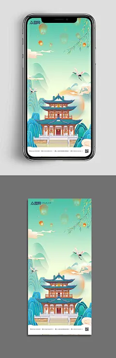 大气简约手绘国潮风背景图-众图网