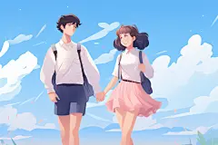 学生放暑假快乐漫画风插画