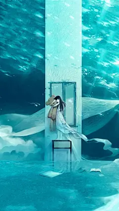 手绘插画  人物  风景  意境  美图  清新  大海  治愈系