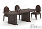 美式经典黑色实木长方形落地式餐桌酒具印花软垫餐椅桌椅组合