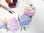 Watercolor Floral Logo for Candy bar Decorator : Watercolor logo for candy bar decorator. Hand painted logo with flowers, cakes and berrys in pastel colors
