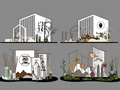 新中式美陈 橱窗 展示区 装饰品 摆件组合 展点 商业美陈 景观【ID:1102039747】