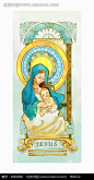 宗教主题插画—抱着耶稣的圣母玛利亚psd素材