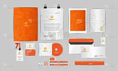 您的企业的橙色和灰色企业标识模板包括 cd 封面、名片、文件夹、标尺、信封和信件头设计3