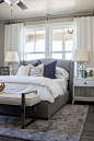 Upholstered Bed with Elongated Headboard in Snow Cream