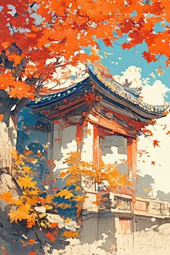 乡村建筑立秋插图绘制