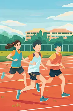 AI数字艺术扁平风校园运动会人物插画
