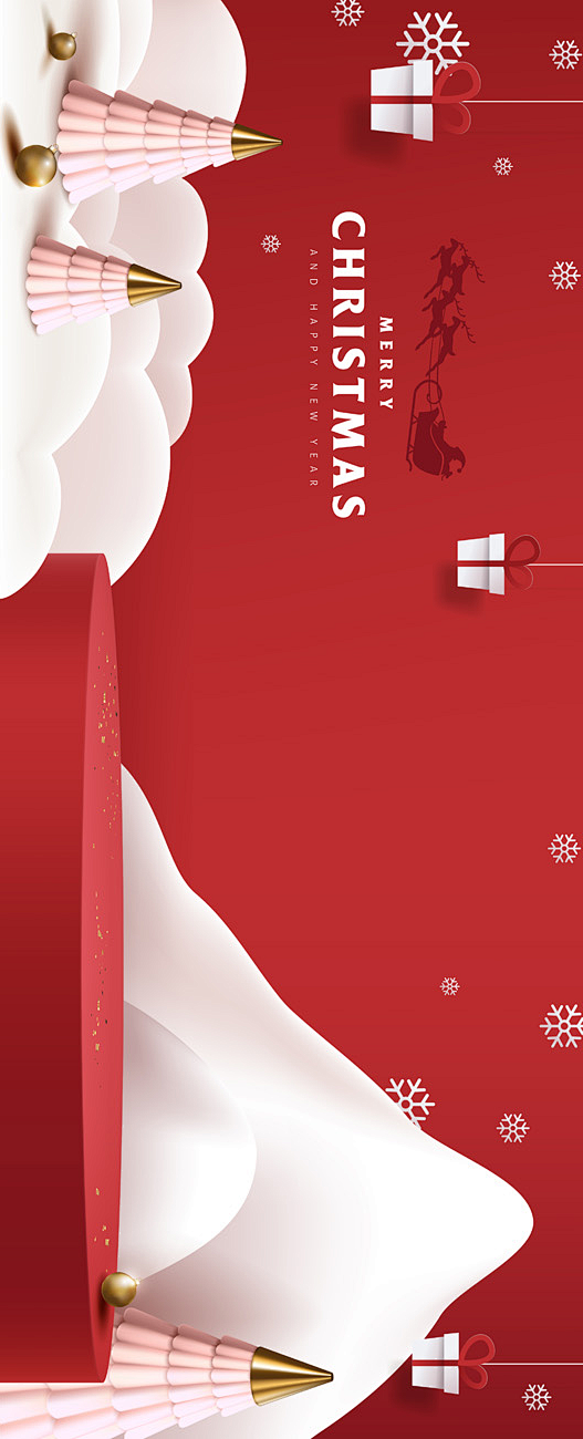 红色3D立体圣诞节场景海报合成背景素材