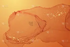 水彩背景与抽象的橙色墨波和金色飞溅。