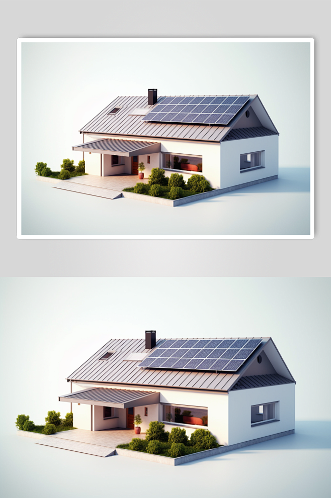 AI数字艺术太阳能光伏板屋顶应用场景插画...