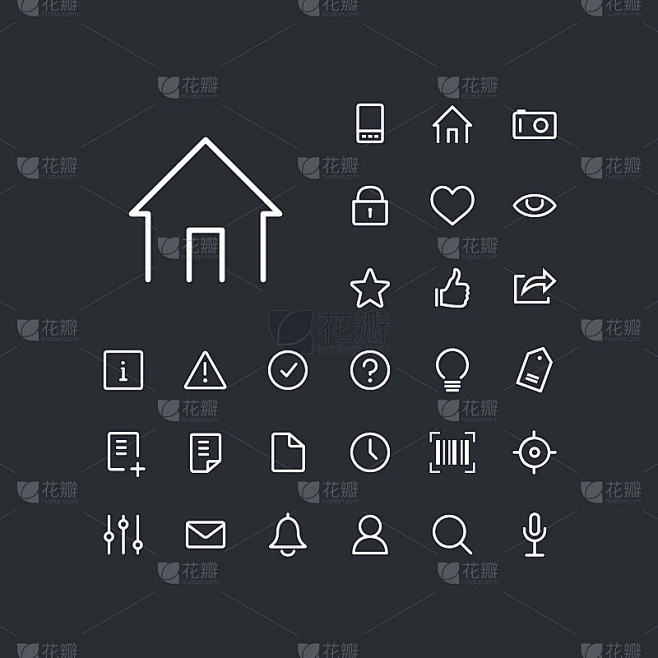 Home图标在设置上的黑色背景。素材-花瓣网