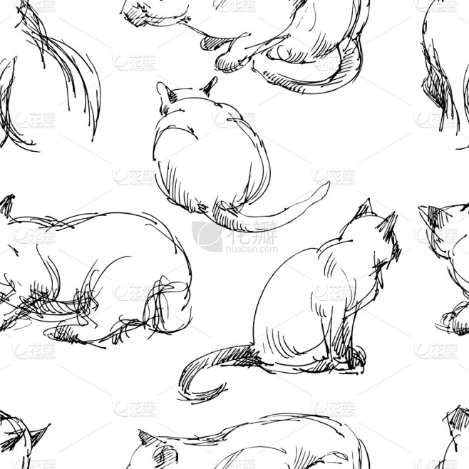 猫,四方连续纹样,轮廓,宠物,壁纸,哺乳...