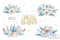 手绘水彩卡通圣诞元素鹿水晶球雪橇海报卡片装饰PNG免扣设计素材-淘宝网