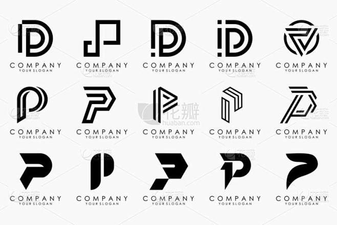 一套字母p标识设计.现代图标创作的主题词灵感.