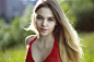 Blonde, Bokeh, Face, Long Hair, Looking At Viewer, People, Portrait, Red Clothing, Women, Women Outdoors wallpaper preview