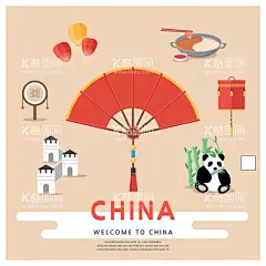 中国传统元素  - 源文件下载【酷图网】中国,扇子,新年,传统,元素,设计,喜庆,文化艺术,梅花,灯笼,