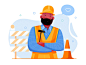 Builder career profession stop obstacle like hammer person job worker work construction affinity designer builder build role boy man people character illustration