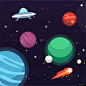 梦幻 太空 彩色 手绘 外星飞船 飞船 太空星空风景建筑插画绘画