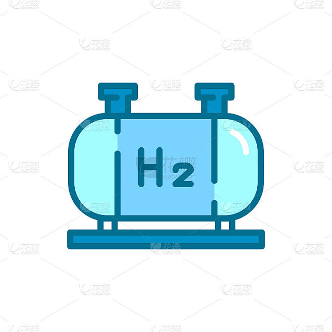 储存气瓶H2色线图标。氢能源。孤立的向量元素。