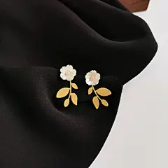 S925银针清新森系淑女韵味典雅金属花朵形状耳钉淡雅街拍潮女耳环